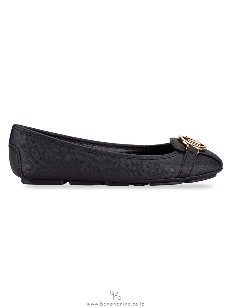 MICHAEL KORS Fulton Saffiano Flats Black Gold Sz 8
