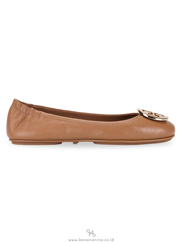 TORY BURCH Minnie Travel Ballet Flats Royal Tan Gold Sz 8