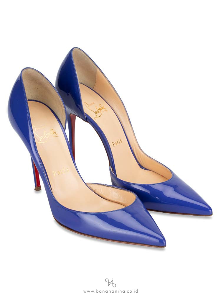 CHRISTIAN LOUBOUTIN Iriza 100 Patent Leather Heels Pervenche Sz 38
