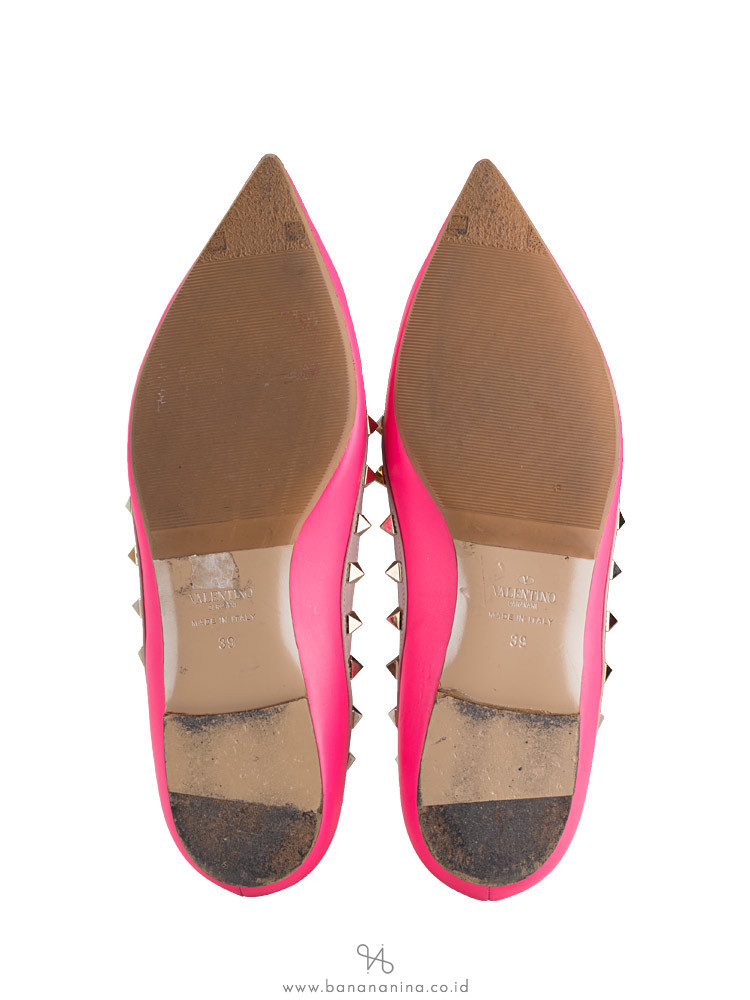 VALENTINO Rockstud Leather Flats Pink Sz 39
