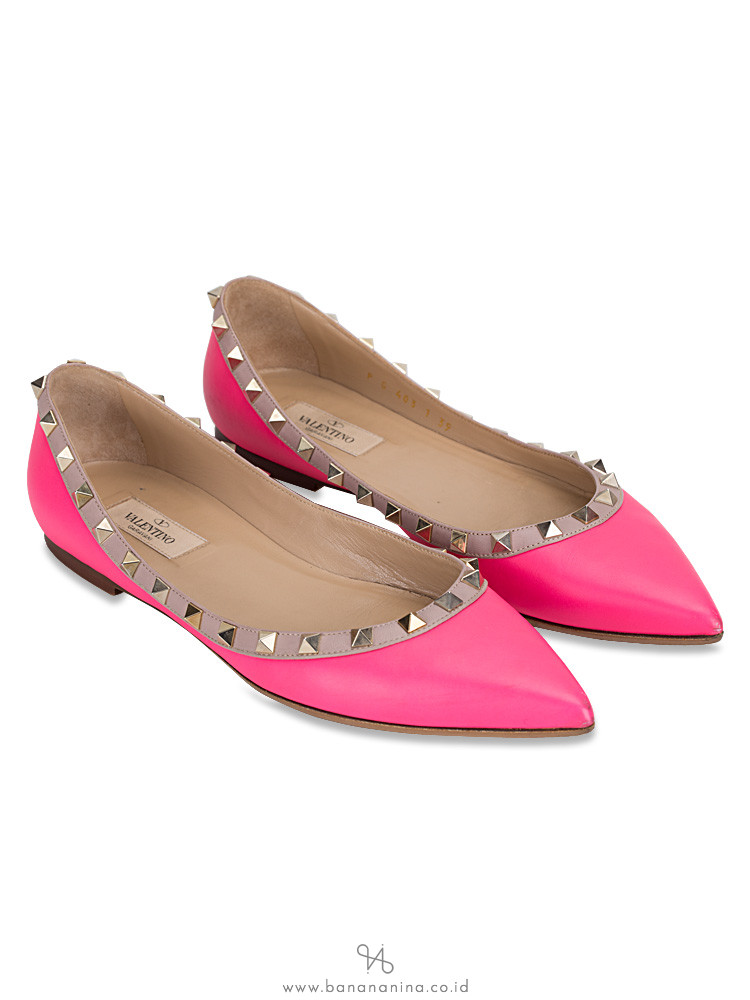 VALENTINO Rockstud Leather Flats Pink Sz 39