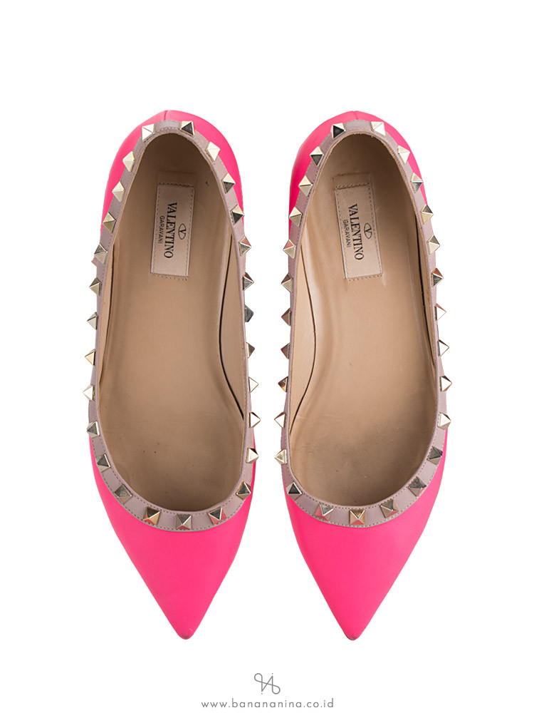 VALENTINO Rockstud Leather Flats Pink Sz 39