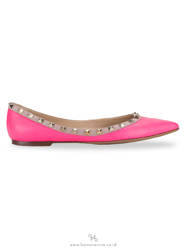 VALENTINO Rockstud Leather Flats Pink Sz 39