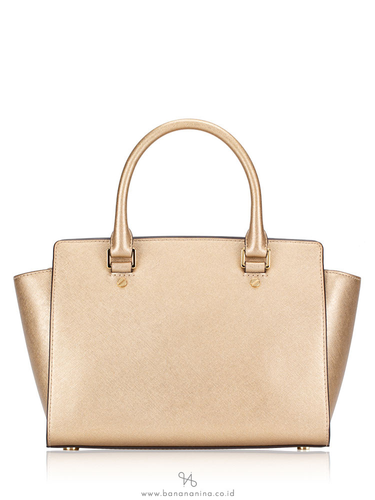MICHAEL KORS Selma Medium Leather Satchel Pale Gold
