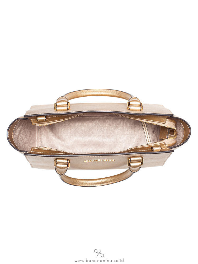 MICHAEL KORS Selma Medium Leather Satchel Pale Gold