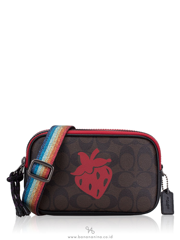 COACH 78307 Signature Strawberry Motif Crossbody Pouch Brown Black