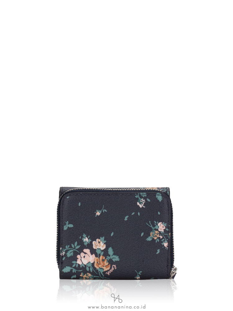 COACH 91752 Rose Bouquet Print Small Trifold Wallet Midnight Multi
