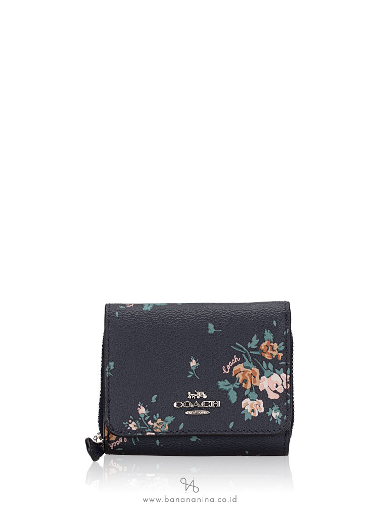 COACH 91752 Rose Bouquet Print Small Trifold Wallet Midnight Multi
