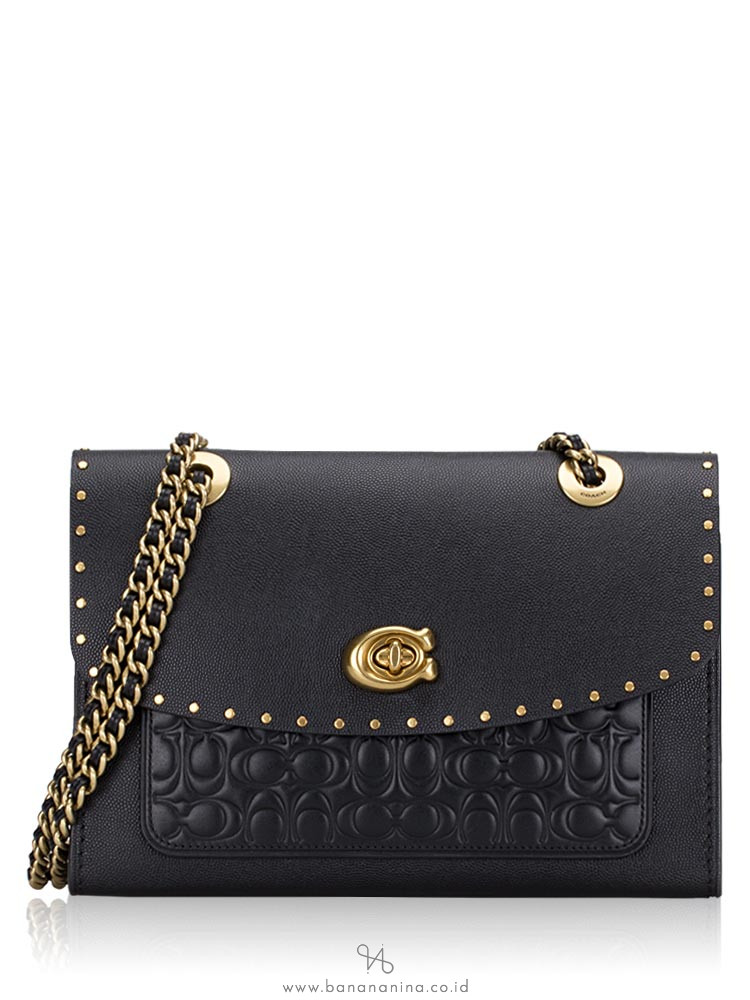 COACH 53344 Signature Embossed Leather Parker Shoulder Bag Black