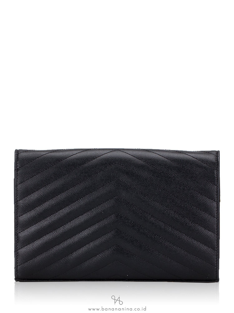 SAINT LAURENT Grain De Poudre Matelasse Monogram Chain Wallet Black Gold