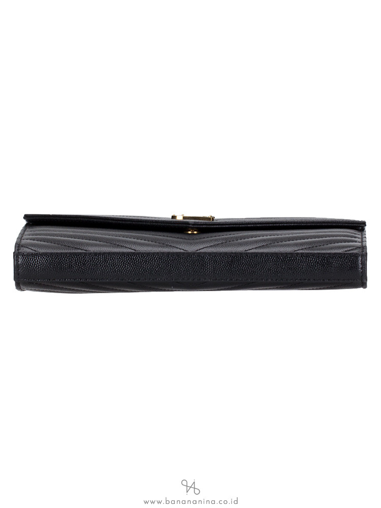 SAINT LAURENT Grain De Poudre Matelasse Monogram Chain Wallet Black Gold