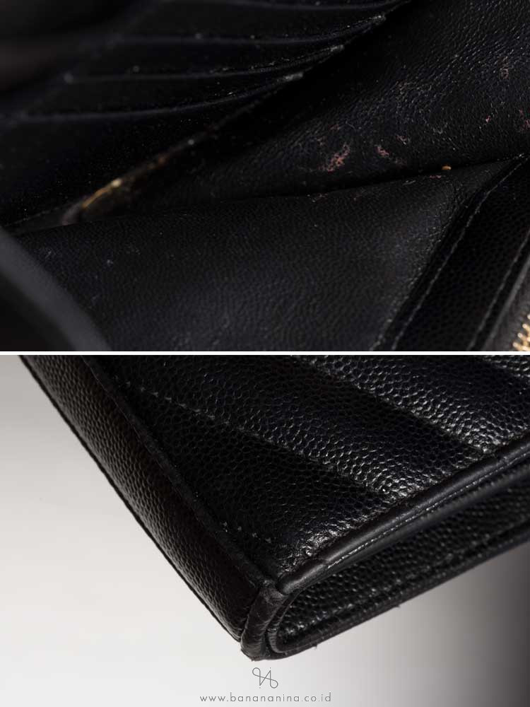 SAINT LAURENT Grain De Poudre Matelasse Monogram Chain Wallet Black Gold