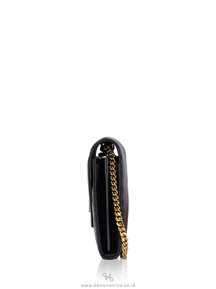 SAINT LAURENT Grain De Poudre Matelasse Monogram Chain Wallet Black Gold