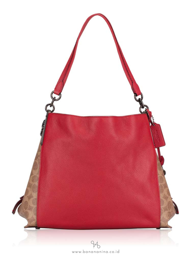 COACH 76078 Signature Blocking Dalton 31 Shoulder Bag Tan Red Apple