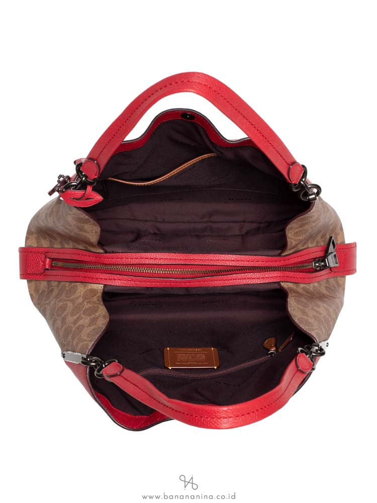 COACH 76078 Signature Blocking Dalton 31 Shoulder Bag Tan Red Apple
