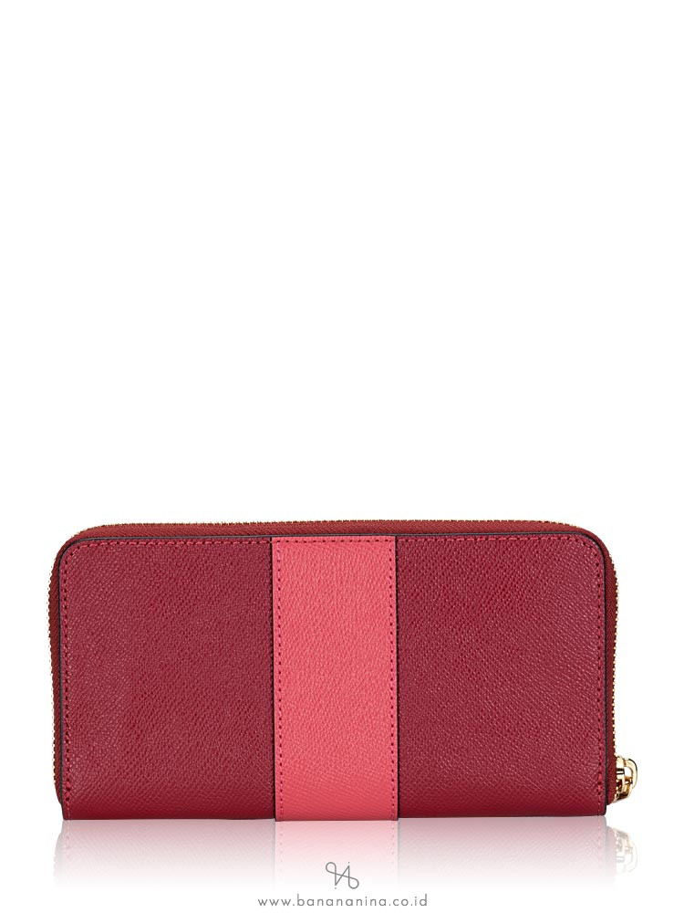 COACH 91574 Stripe Colorblock Zip Wallet Deep Scarlet Multi