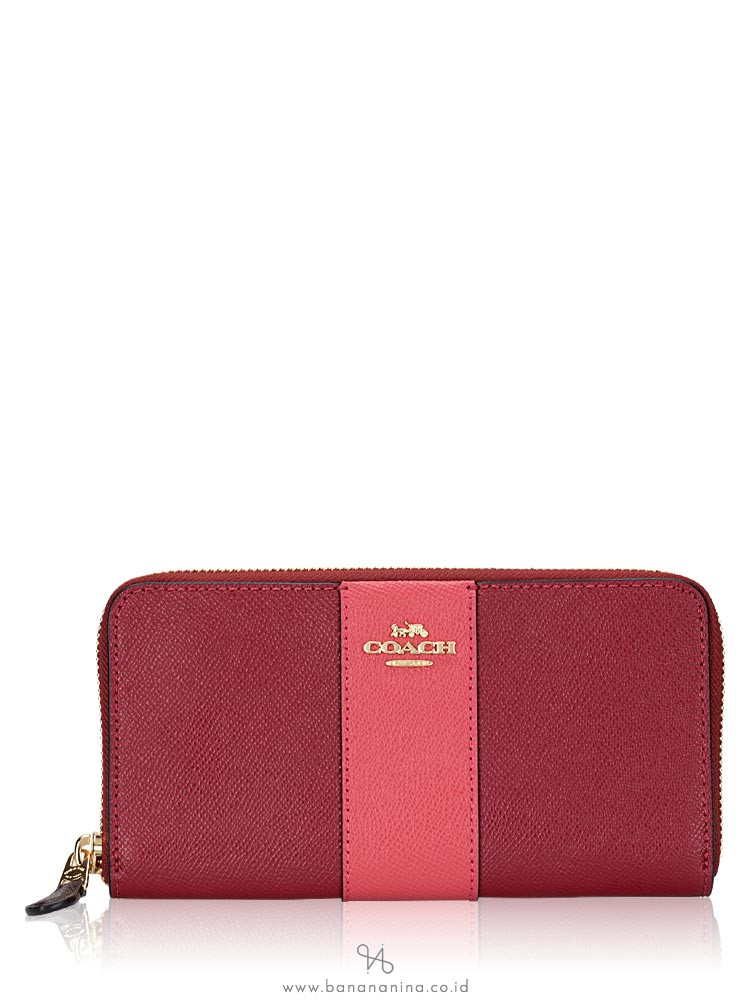 COACH 91574 Stripe Colorblock Zip Wallet Deep Scarlet Multi