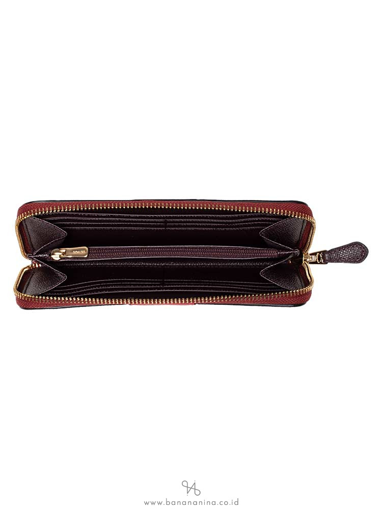COACH 91574 Stripe Colorblock Zip Wallet Deep Scarlet Multi