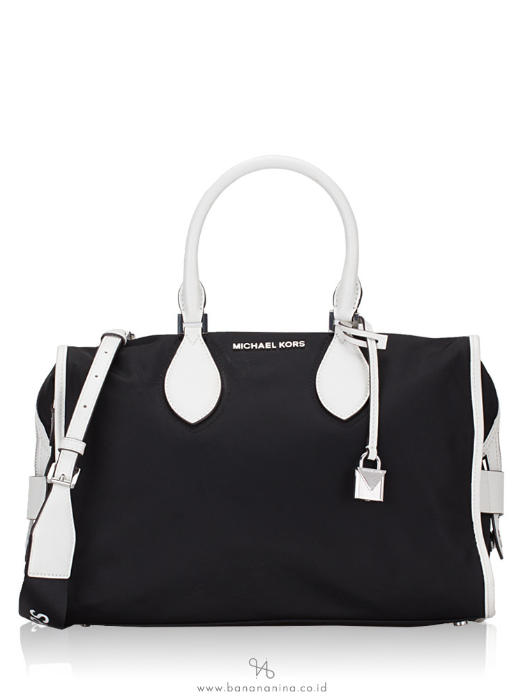 MICHAEL KORS Connie Nylon Large Duffle Bag Black Optic White