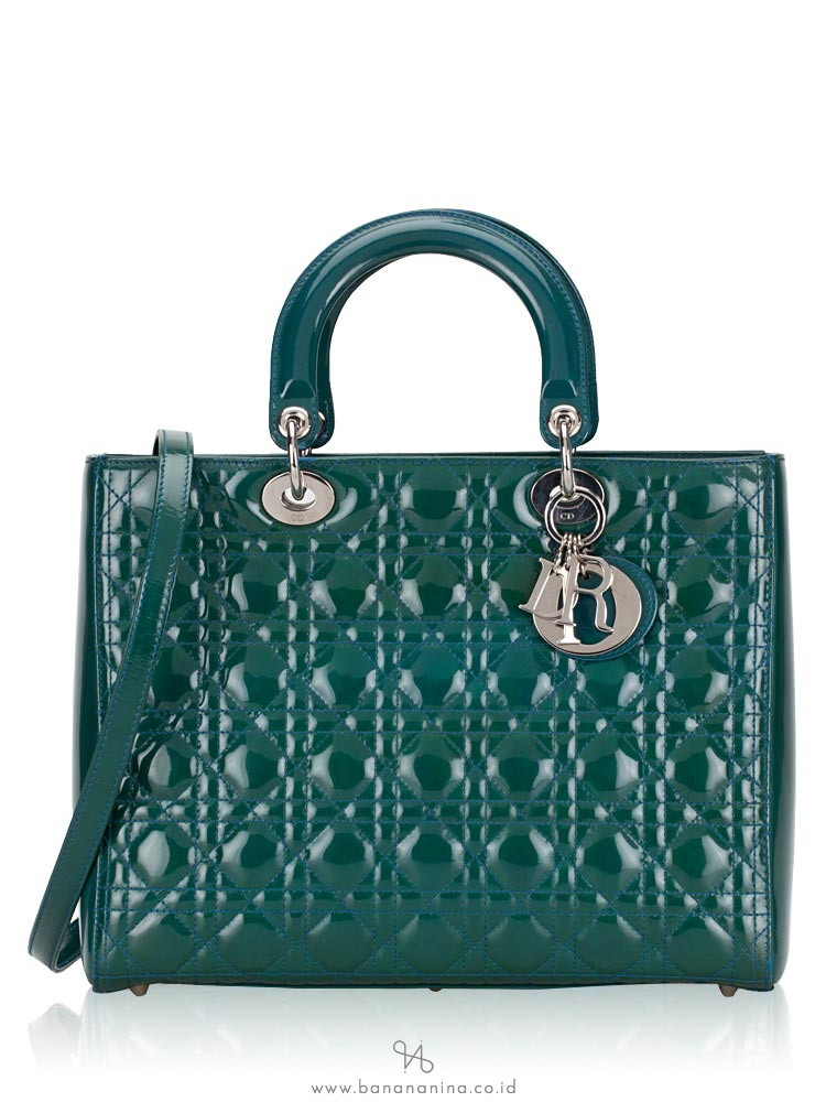 CHRISTIAN DIOR Patent Leather Large Lady Dior Green