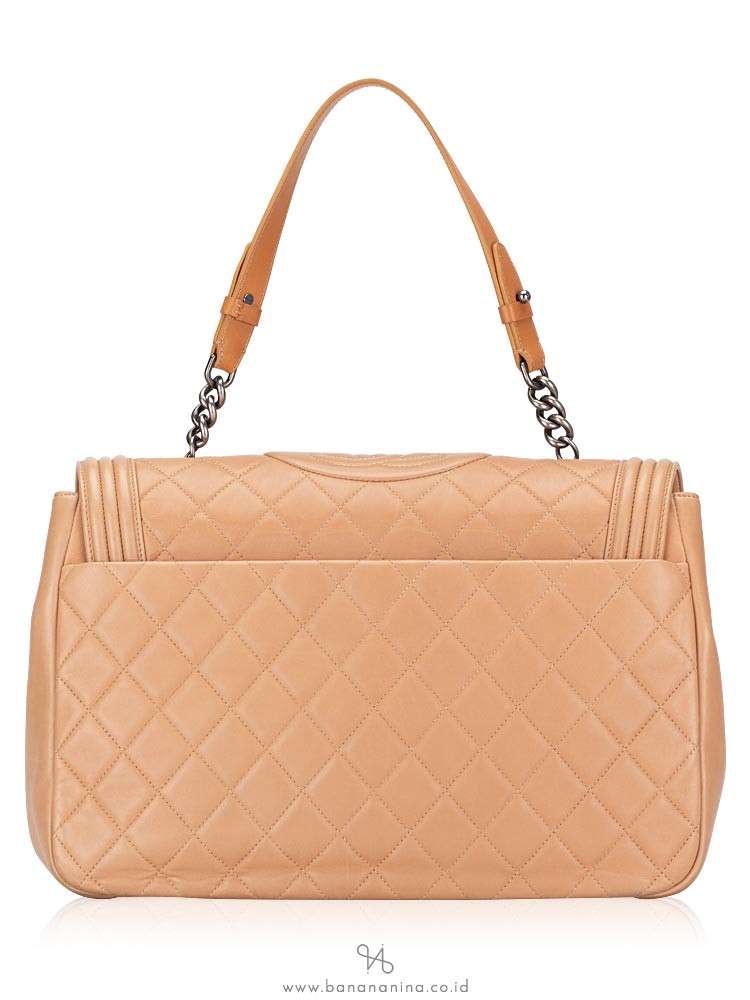 CHANEL Lambskin Antik Boy Flap Bag Beige