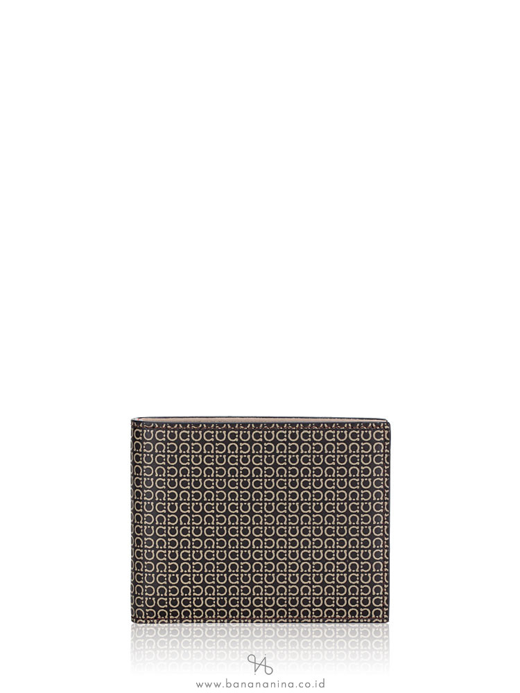 SALVATORE FERRAGAMO Men Mini Gancini Print Billfold Wallet Black