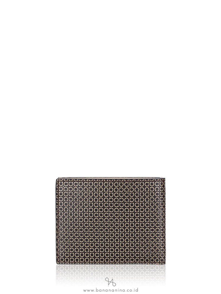 SALVATORE FERRAGAMO Men Mini Gancini Print Billfold Wallet Black