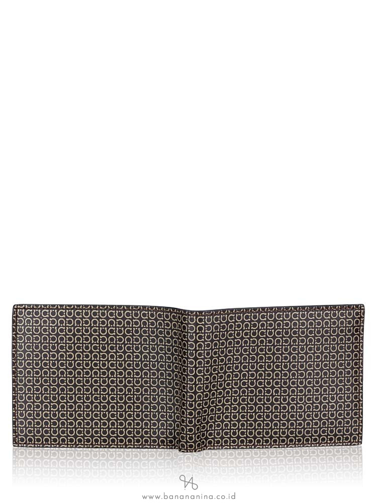 SALVATORE FERRAGAMO Men Mini Gancini Print Billfold Wallet Black