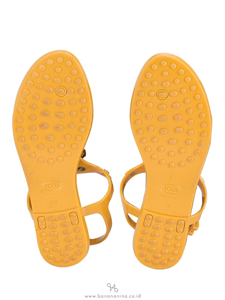 TOD'S Tassel Jelly Sandals Yellow Sz 38