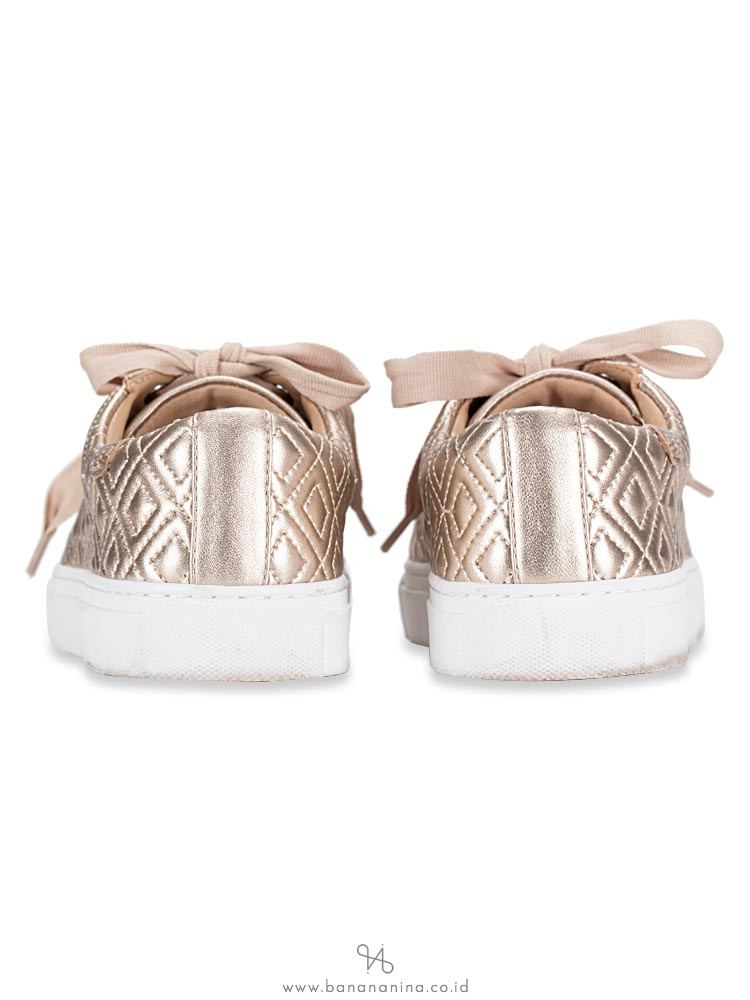 TORY BURCH Marion Quilted Lace Up Sneaker Rosegold Sz 9