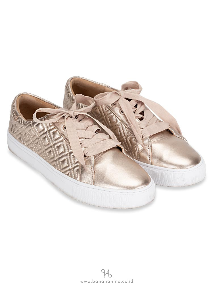 TORY BURCH Marion Quilted Lace Up Sneaker Rosegold Sz 9