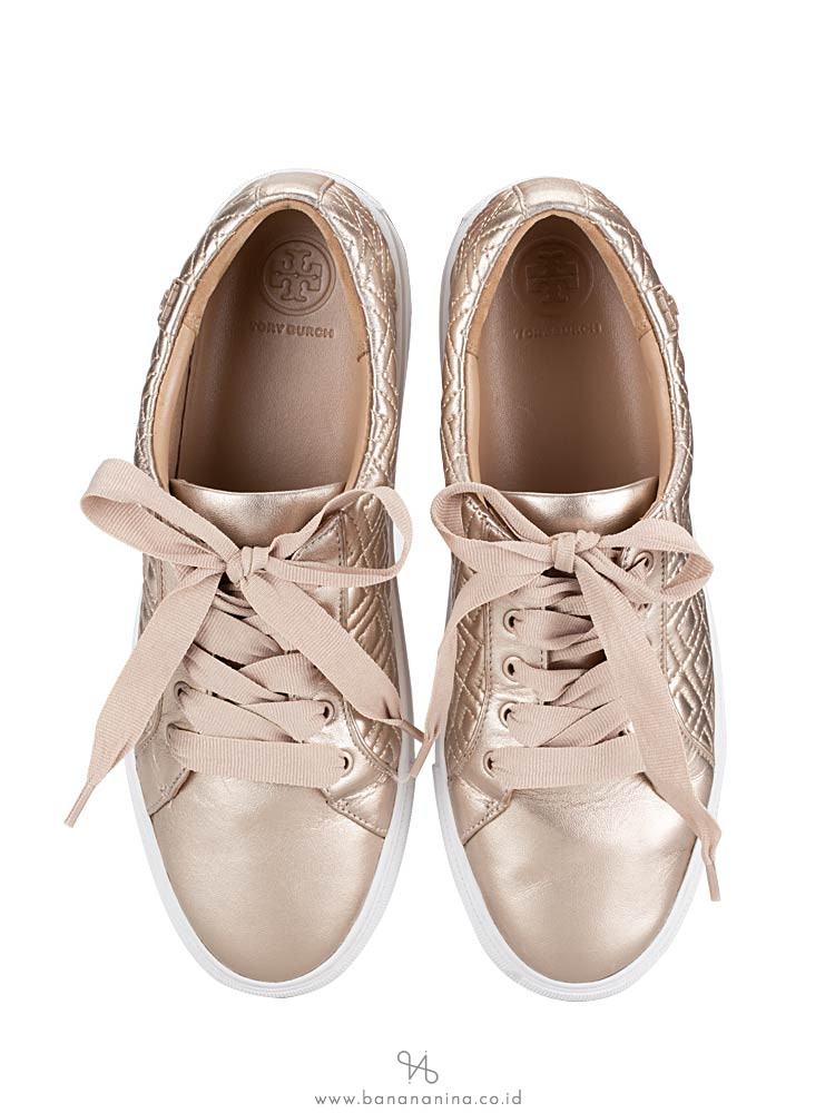 TORY BURCH Marion Quilted Lace Up Sneaker Rosegold Sz 9
