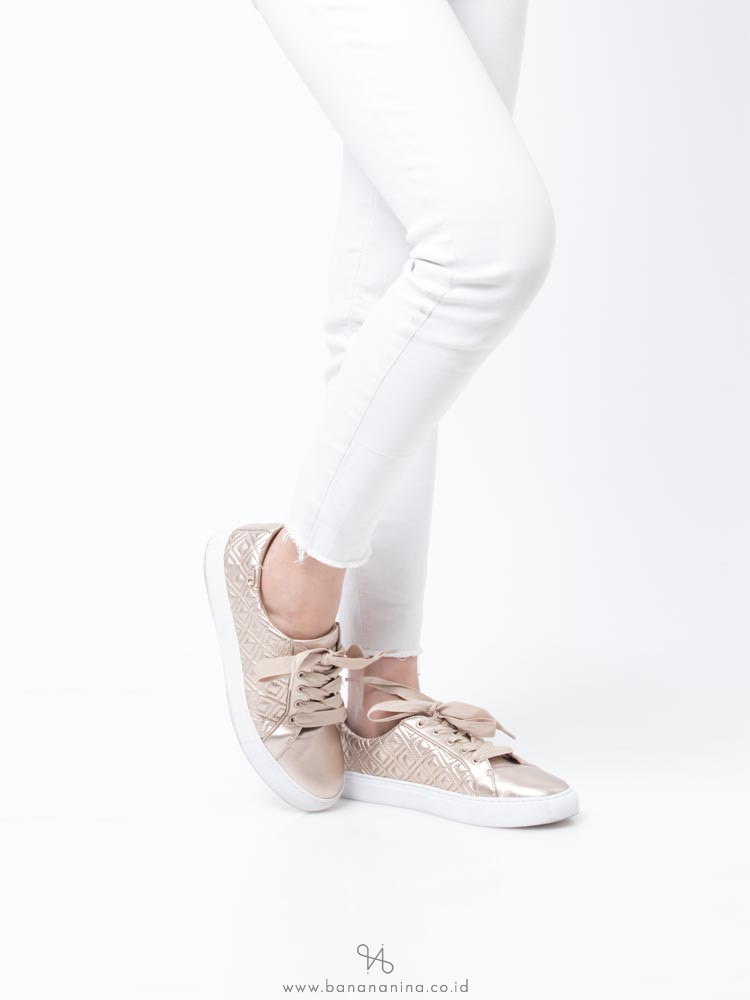 TORY BURCH Marion Quilted Lace Up Sneaker Rosegold Sz 9