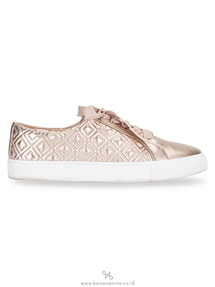 TORY BURCH Marion Quilted Lace Up Sneaker Rosegold Sz 9