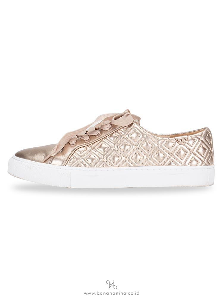 TORY BURCH Marion Quilted Lace Up Sneaker Rosegold Sz 9