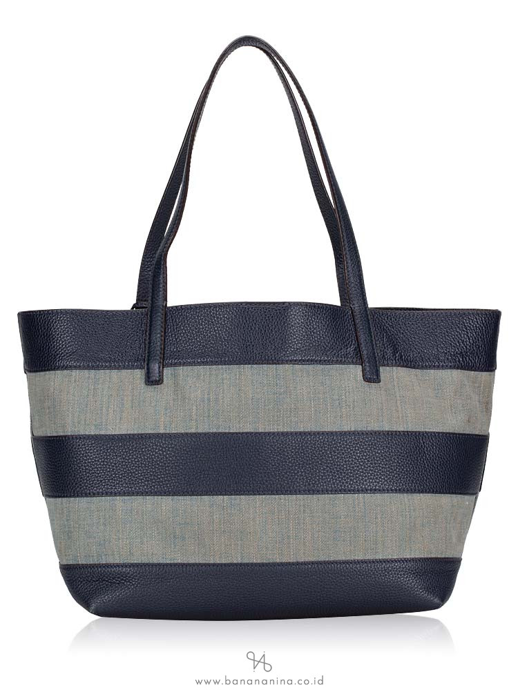 MICHAEL KORS Striped Canvas Large East West Tote Denim