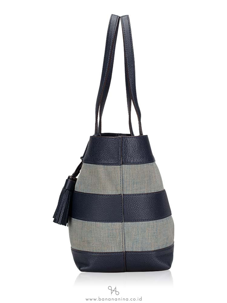 MICHAEL KORS Striped Canvas Large East West Tote Denim