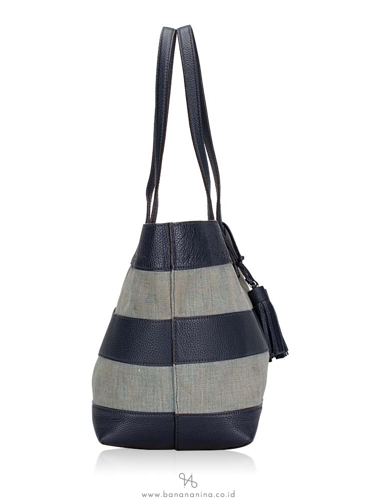 MICHAEL KORS Striped Canvas Large East West Tote Denim