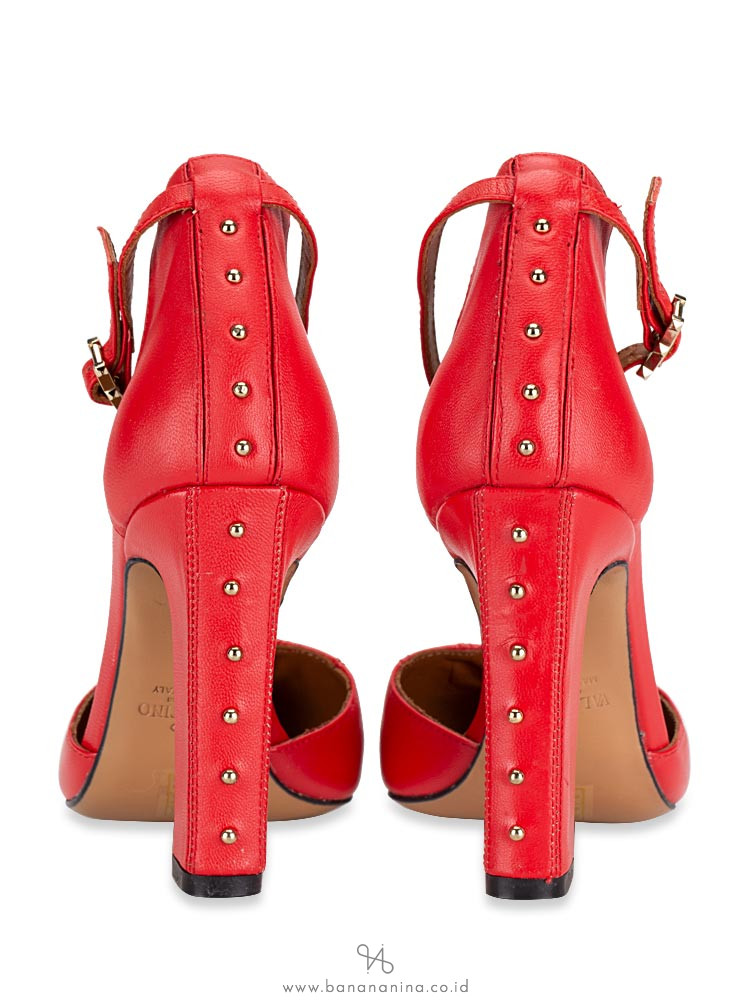 VALENTINO GARAVANI Stud Ankle Strap Platform Pumps Red Sz 35