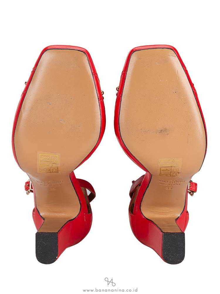 VALENTINO GARAVANI Stud Ankle Strap Platform Pumps Red Sz 35
