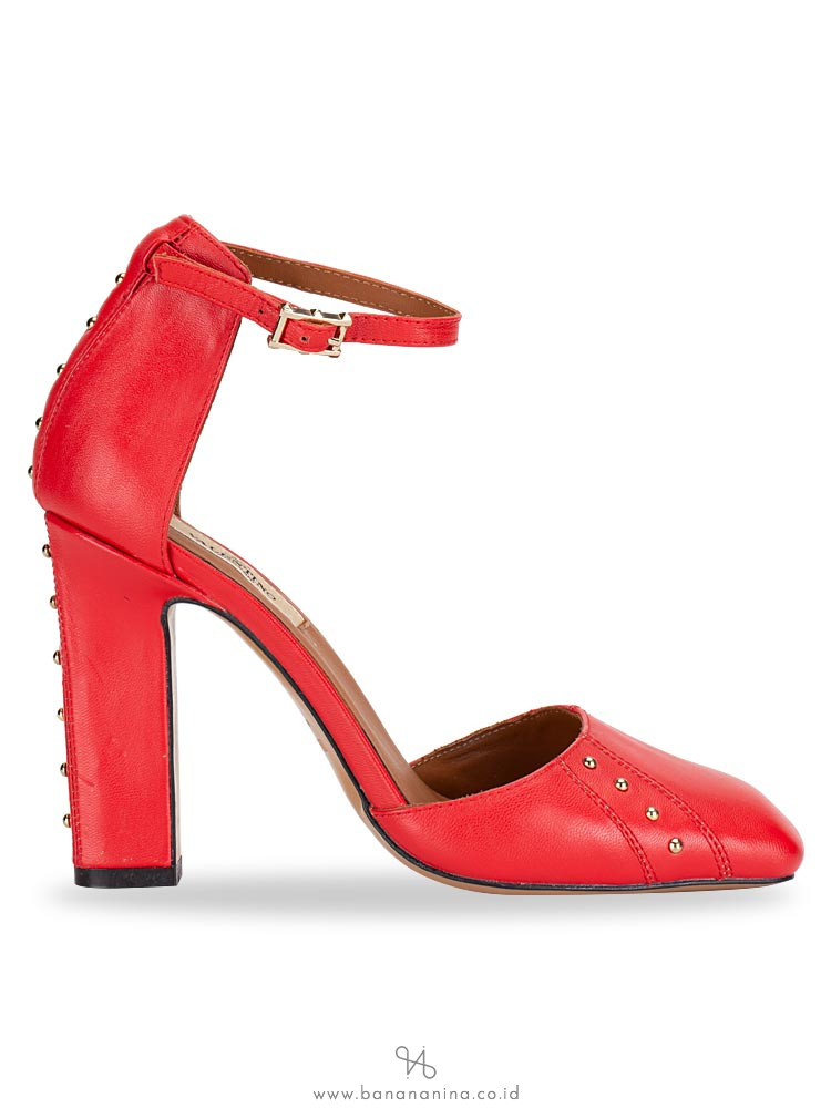 VALENTINO GARAVANI Stud Ankle Strap Platform Pumps Red Sz 35
