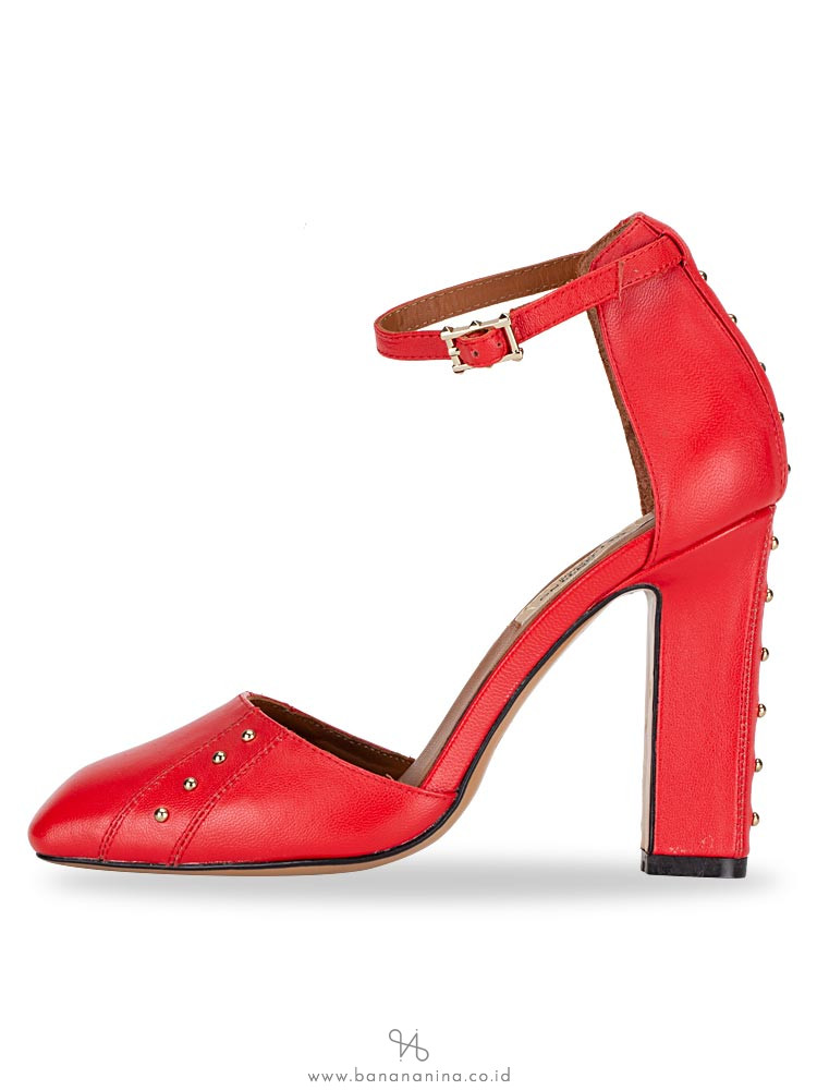 VALENTINO GARAVANI Stud Ankle Strap Platform Pumps Red Sz 35