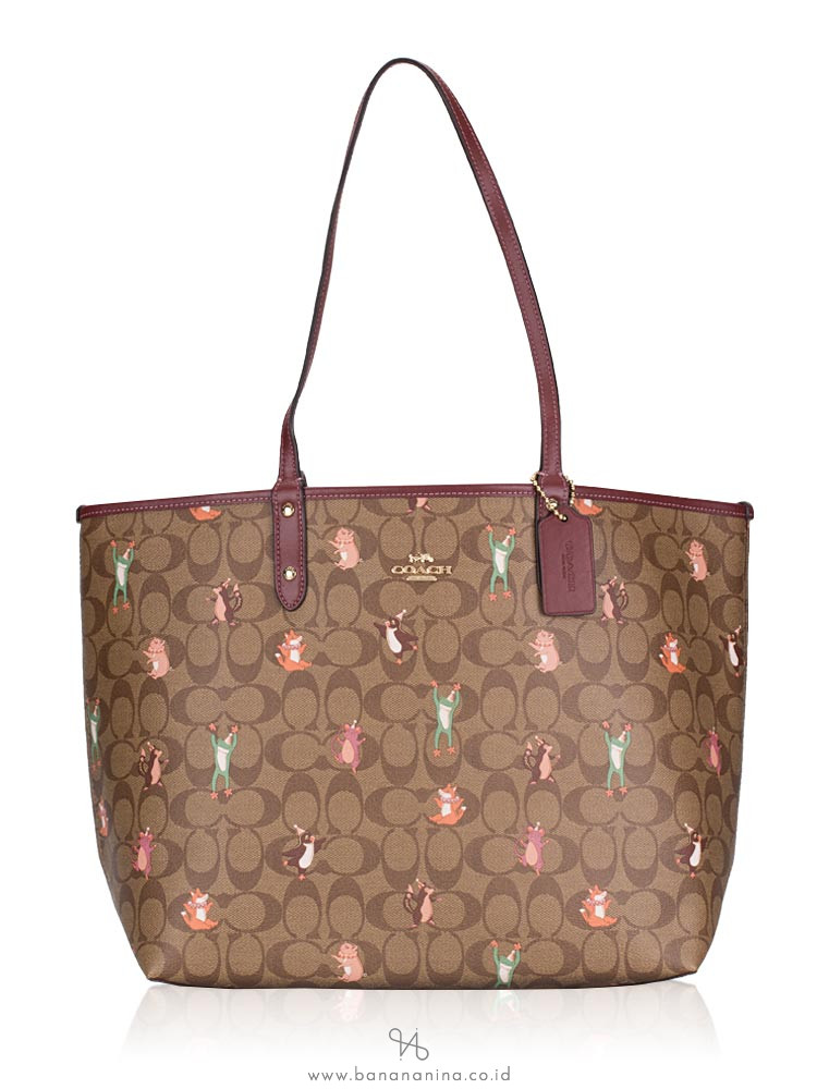 COACH 80246 Signature Party Animals Reversible City Tote Khaki Pink