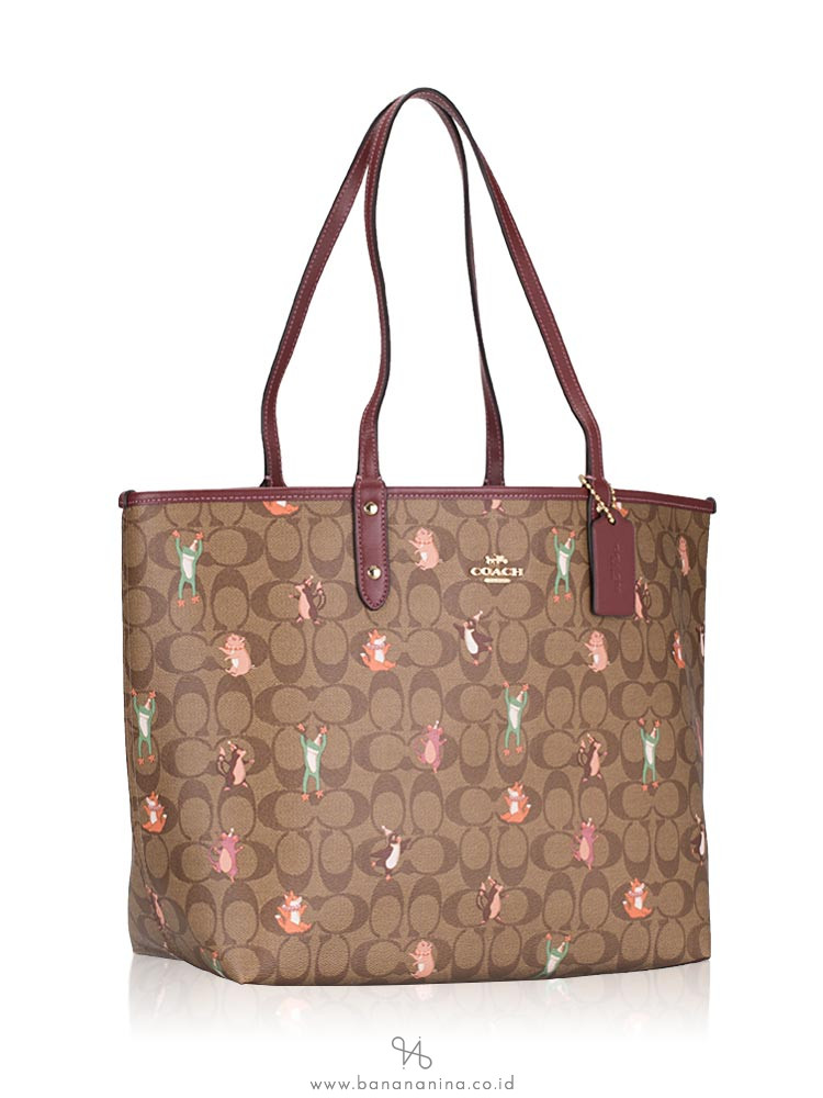 COACH 80246 Signature Party Animals Reversible City Tote Khaki Pink