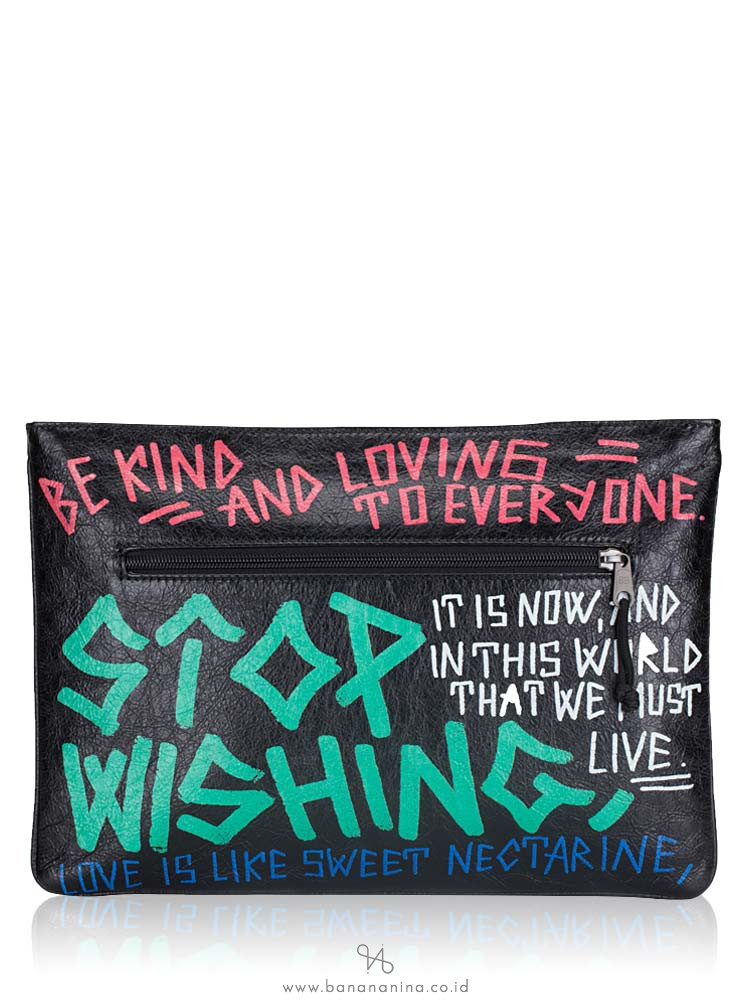 BALENCIAGA Men Stop Wishing Graffiti Explorer Pouch Black