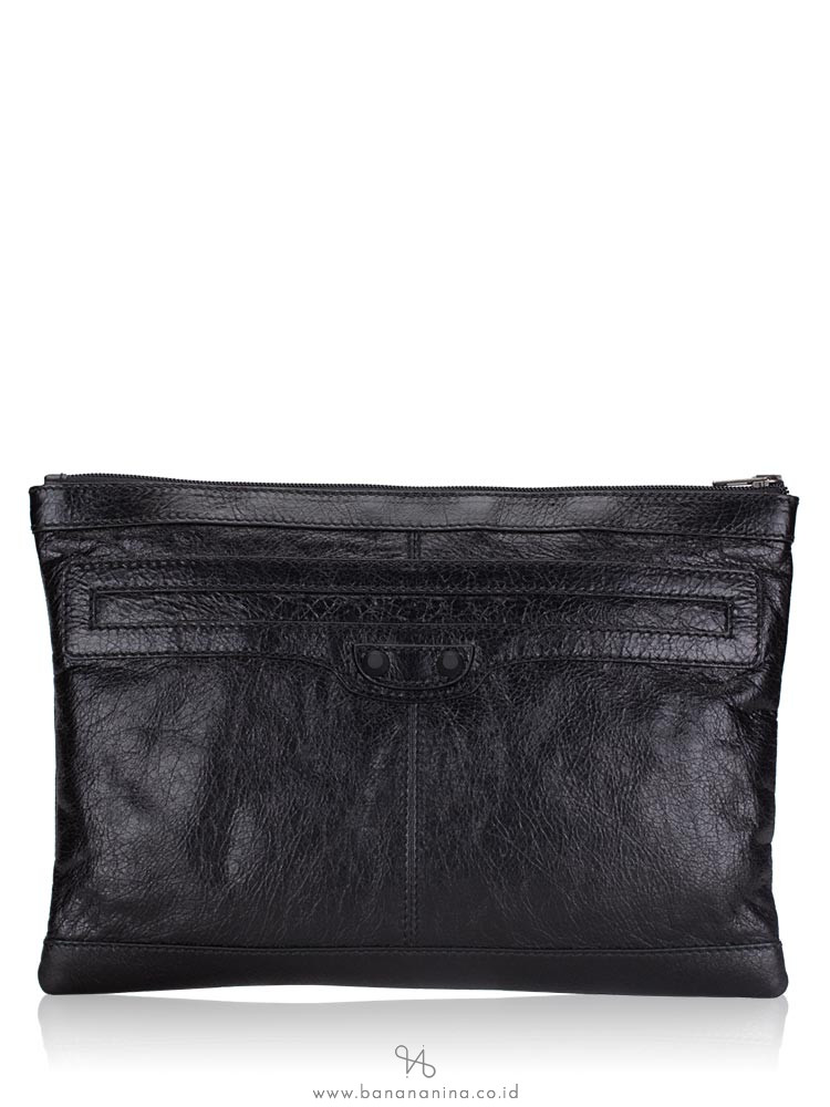 BALENCIAGA Valencia Calyx Leather Clutch Black