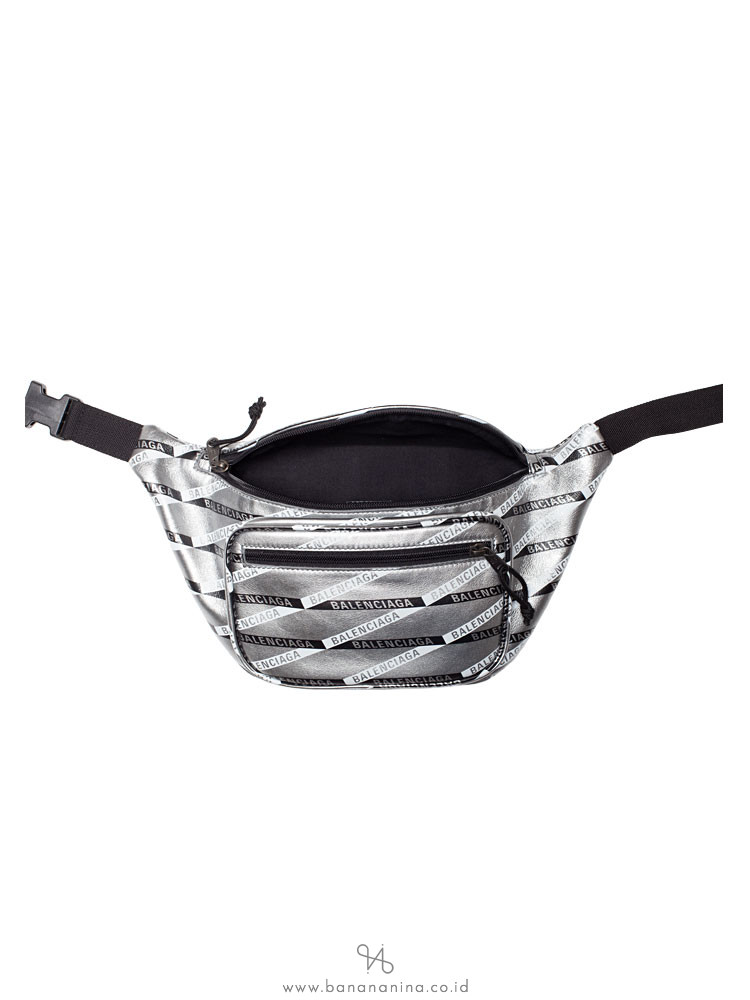 BALENCIAGA Men Explorer Logo Leather Belt Bag Silver