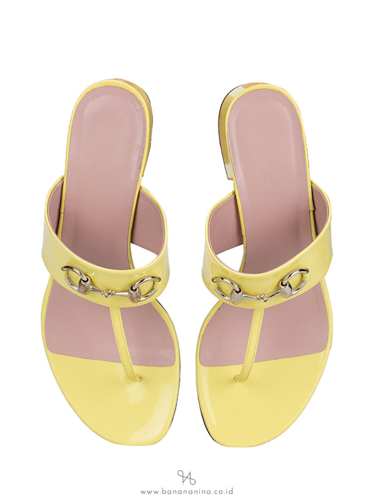 GUCCI Horsebit Vernis Sandal Mimosa Sz 37