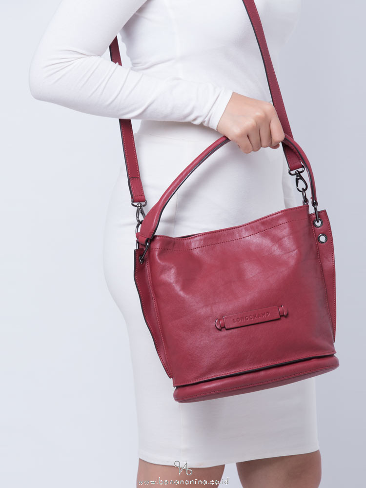 Longchamp 3d Leather Bucket Bag Red Garnet