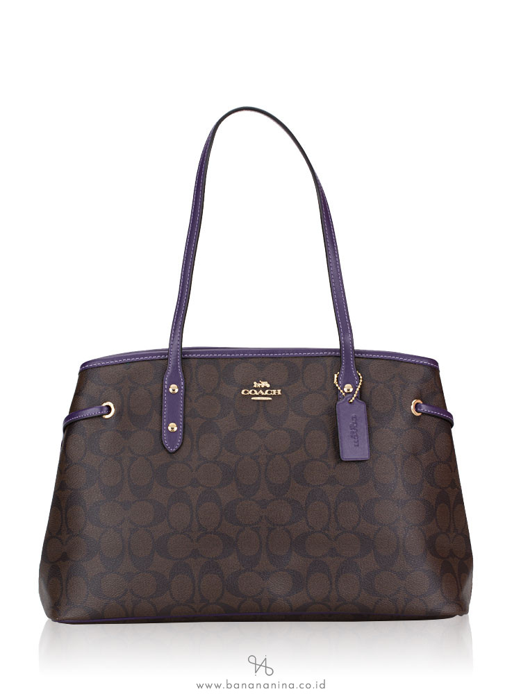 COACH 57842 Signature Drawstring Carryall Brown Dark Purple